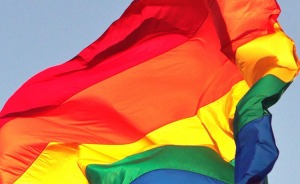 Gay pride flag flowing in the wind